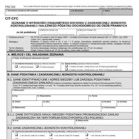 Document preview: Wprowadzenie do formularza CIT-CFC dla przedsiębiorstw — Podatki i fiskalność (CERFA n°CIT-CFC)