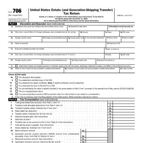Document preview: Navigating IRS Form 706 for Estate Settlements — Taxes (CERFA n°706)