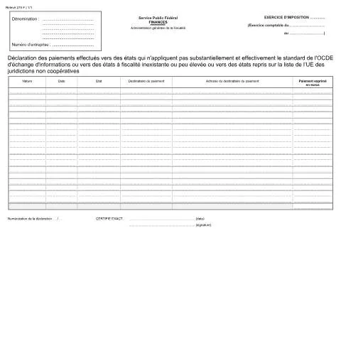 Aperçu du document Comprendre la Déclaration 121-275-f pour une fiscalité claire — Impôts & fiscalité (CERFA n°121-275-f)