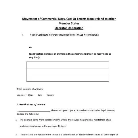 Document preview: Understanding the Operator Declaration for Pets in Ireland — Government & admin