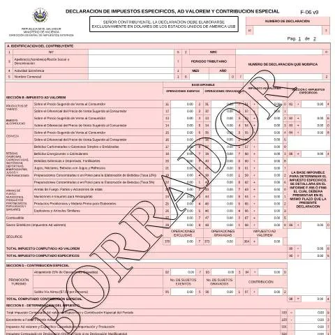 Vista previa del documento Formulario F-06-V9: Obligaciones tributarias en El Salvador — Impuestos (CERFA n°F-06-V9)