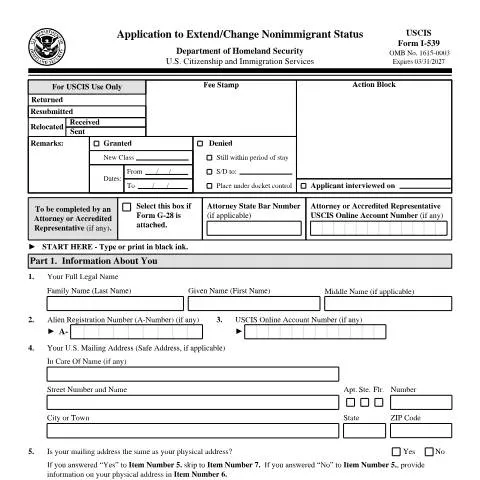 Document preview: Your Guide to USCIS Form I-539 for Visa Extensions — Immigration & visas (CERFA n°I-539)