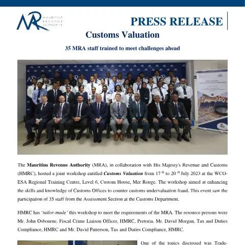 Document preview: Strengthening Customs Operations: MRA Staff Training Insights — Government & admin (PressRelease280723)