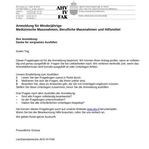 Dokumentvorschau: Hilfsmittel für Minderjährige beantragen: Ein Leitfaden — Rente & Pension (CERFA n°AHV-IV-FAK-FORM-3-11--Anmeldung_Minderjaehrige_Hilfsmittel)