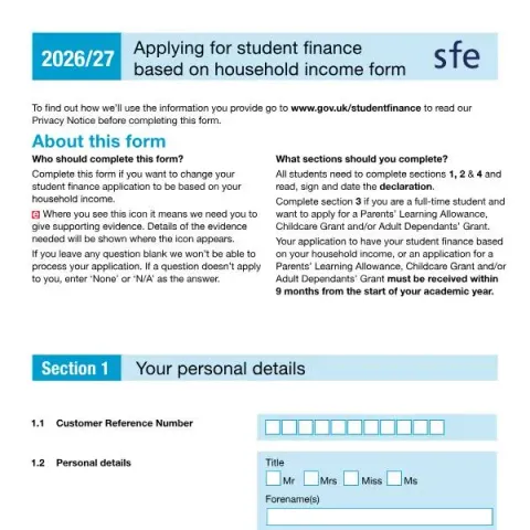 Document preview: Household Income Assessment Forms for Part-Time Students — Government & admin