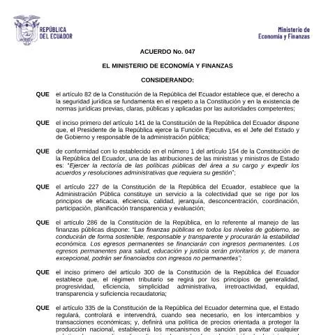 Vista previa del documento Relevancia del Acuerdo 047 en el ISD Ecuatoriano — Impuestos (CERFA n°ACUERDO No. 047 - Partidas Arancelarias ISD)