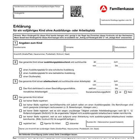 Dokumentvorschau: Erklärung für volljährige Kinder ohne Ausbildungs- oder Arbeitsplatz — Familie (CERFA n°dok_ba031520)