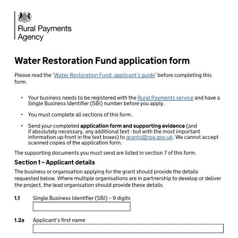Document preview: Navigating the Water Restoration Fund Application Form — Government & admin