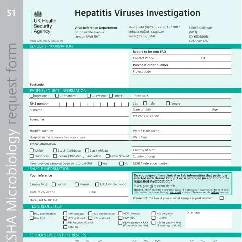 Document preview: How to Submit Hepatitis Investigation Requests to UKHSA — Health