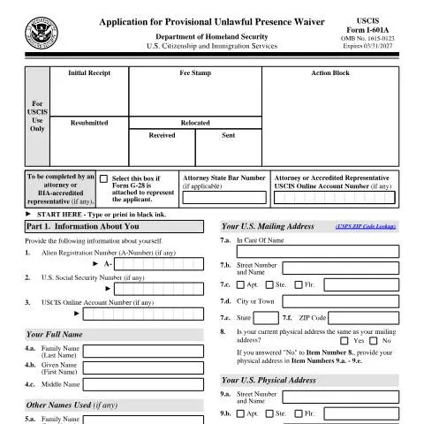 Document preview: Understanding USCIS Form I-601A for Immigration Relief — Immigration & visas (CERFA n°I-601A)
