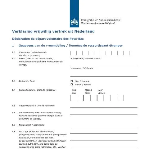 Documentvoorvertoning: Uw gids voor de Verklaring Vrijwillig Vertrek uit Nederland — Immigratie & visa (CERFA n°9000 (nl-frans))
