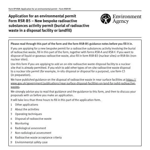 Document preview: Navigating the RSR-B5 Application Process for Radioactive Waste — Environment & energy