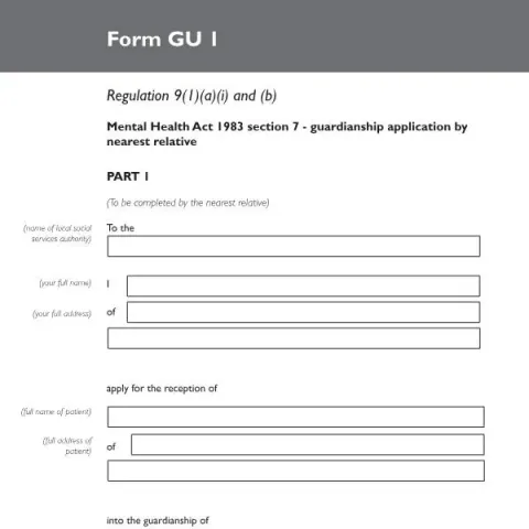 Document preview: Guide to Guardianship Applications under the Mental Health Act 1983 — Legal & justice (GU 1)