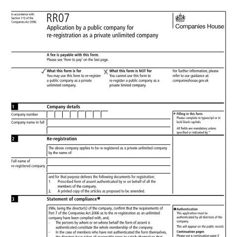 Document preview: Guide to Re-registering Your Company Using the RR07 Form — Business