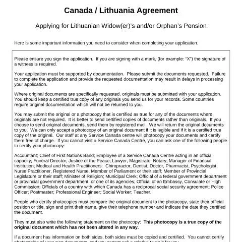 Document preview: Applying for Lithuanian Widow(er)'s and Orphan's Pension — Health (CERFA n°CAN_LT_1B)