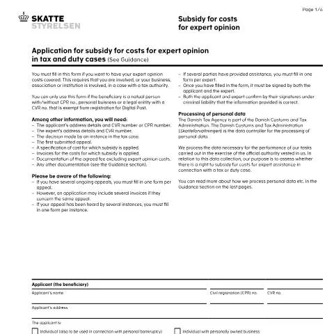 Document preview: Forstå Subsidy for Costs for Expert Opinion — Skatter & skat (CERFA n°02.054)