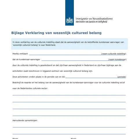 Documentvoorvertoning: De Impact van de Bijlage Verklaring op Kunstenaars in Nederland — Immigratie & visa (CERFA n°7178)