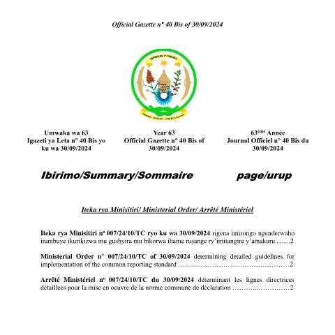 Document preview: Understanding Rwanda's Ministerial Order on CRS September 2024 — Taxes (CERFA n°Ministerial_Order_on_Common_Reporting_Standard_Sept_2024)