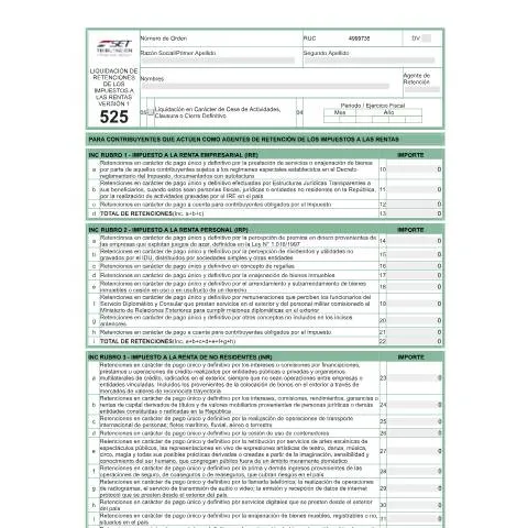 Vista previa del documento Guía del formulario N° 525 para retenciones en Paraguay — Impuestos (CERFA n°F525)