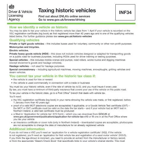 Document preview: DVLA Historic Vehicle Tax Classification: Complete Owner's Guide — Taxes