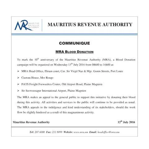 Document preview: Support the MRA Blood Donation Campaign Today — Government & admin (BloodDonation120715)
