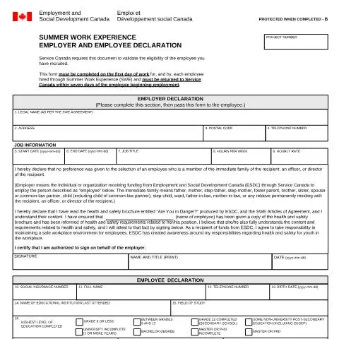 Document preview: Understanding the Summer Work Experience Declaration Process — Work & employment (CERFA n°EMP5623)