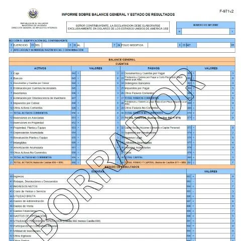 Vista previa del documento Interpretación del Formulario F-971-V2 en El Salvador — Impuestos (CERFA n°F-971-V2)