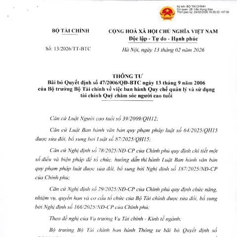Document preview: Thông tư 13/2026/TT-BTC: Bước Tiến Mới Trong Quản Lý Tài Chính — Thuế & tài chính (CERFA n°13/2026/TT-BTC)