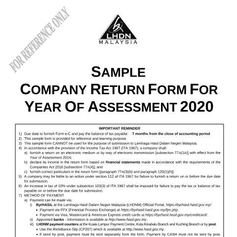 Document preview: Panduan Mengisi Borang Kembali Syarikat 2020 — Cukai & percukaian