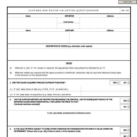 Document preview: Mastering the DA 55 Customs Valuation Questionnaire — Government & admin (CERFA n°DA 55)