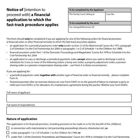 Document preview: Understanding Form A1: Fast-Track Financial Remedy Applications — Legal & justice