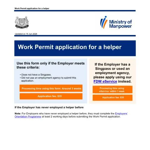 Document preview: Guide to Applying for a Foreign Domestic Worker in Singapore — Immigration & visas (CERFA n°WP_APPLN_FOR_FDW_SPONSORSHIP)