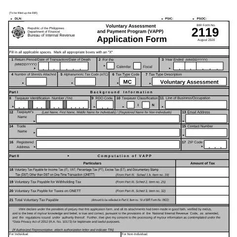 Document preview: Understanding the BIR Form No. 2119 for Tax Compliance — Government & admin (CERFA n°2119)