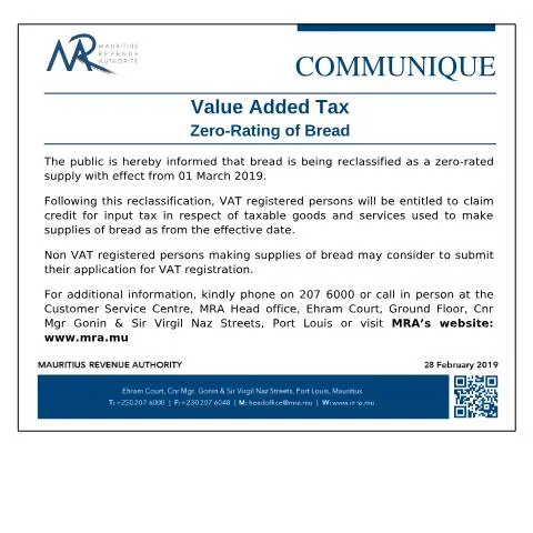 Document preview: Understanding VAT Zero-Rating for Bread in Mauritius — Taxes (ZeroRatingBread)