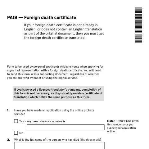 Document preview: How to Apply for UK Probate with Foreign Death Certificates Using PA19 — Legal & justice