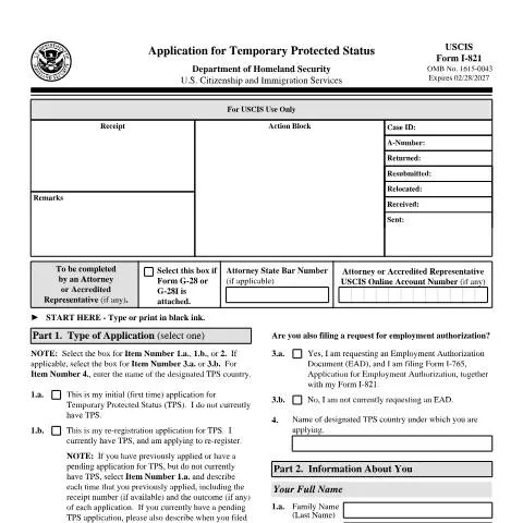 Document preview: Understanding USCIS Form I-821 for Temporary Protected Status — Immigration & visas (CERFA n°I-821)