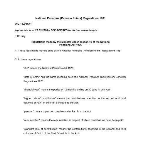 Document preview: Understanding the 1981 Mauritius Pension Points Regulations — Benefits & social aid (CERFA n°national-pensions-pension-points-regulations-no-174-1981)