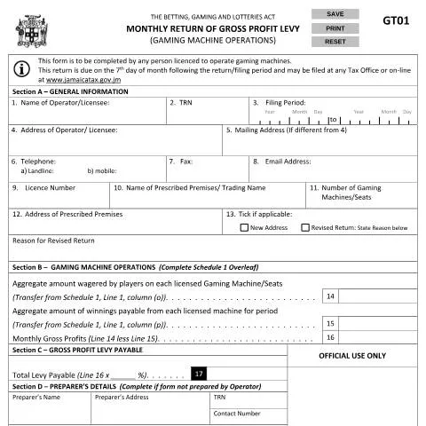 Document preview: Introduction to the GT01 Monthly Return for Gaming Machine Operators — Government & admin (CERFA n°gt01_28112016)