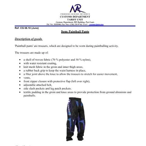 Document preview: Essential Guide to Paintball Pants Classification in Mauritius — Government & admin (PaintballPants)