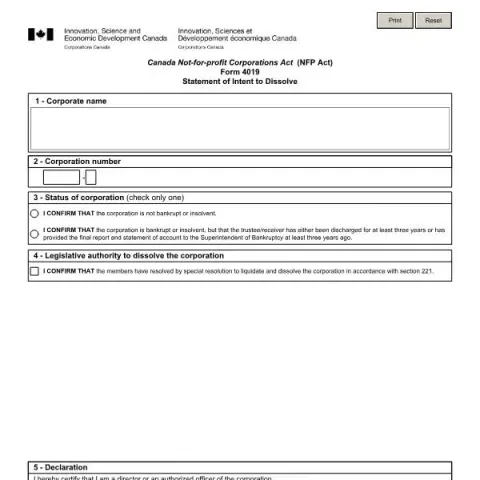 Document preview: Guide to Filing the Statement of Intent to Dissolve (Form 4019) — Government & admin (Form 4019)