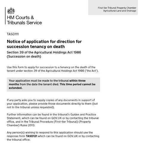 Document preview: Agricultural Tenancy Succession: Understanding the TASD111 Application — Legal & justice