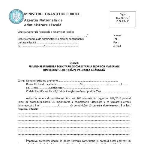 Document preview: Importanța Deciziei ANAF în gestionarea erorilor materiale — Impozite & fiscalitate (CERFA n°Anexa2_OMFP3604_2015)
