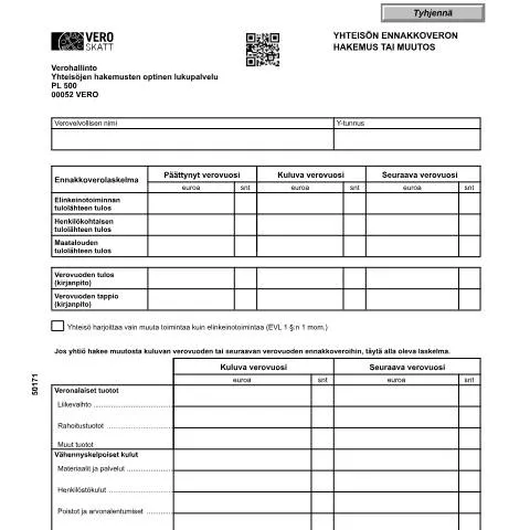Document preview: Yhteisön ennakkoveron hakemus ja sen merkitys — Verot & verotus (CERFA n°Vero 5017)