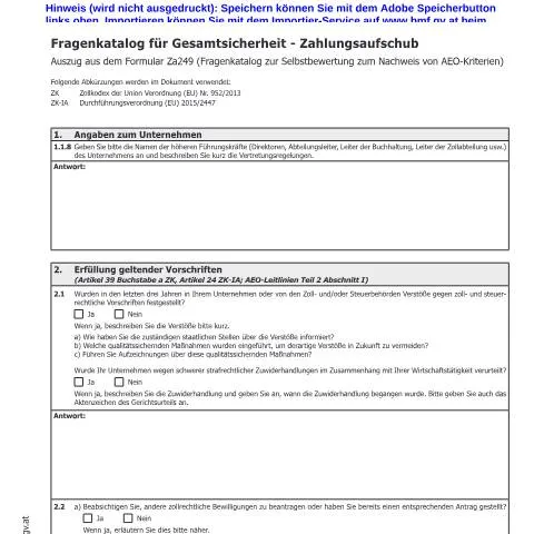 Dokumentvorschau: Fragenkatalog Za249-1 für Gesamtsicherheit und Zahlungsaufschub — Behörden & Verwaltung (CERFA n°Za249-1)