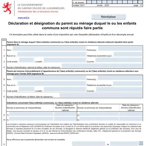 Aperçu du document Comprendre le formulaire 104 F pour les familles — État civil & identité (CERFA n°104 F)