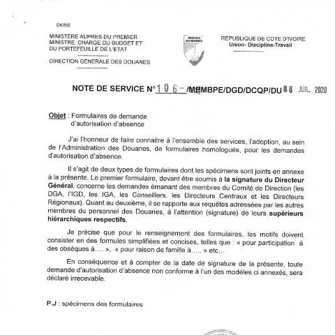 Aperçu du document Importance de l'Autorisation d'Absence pour les Douanes — Démarches administratives