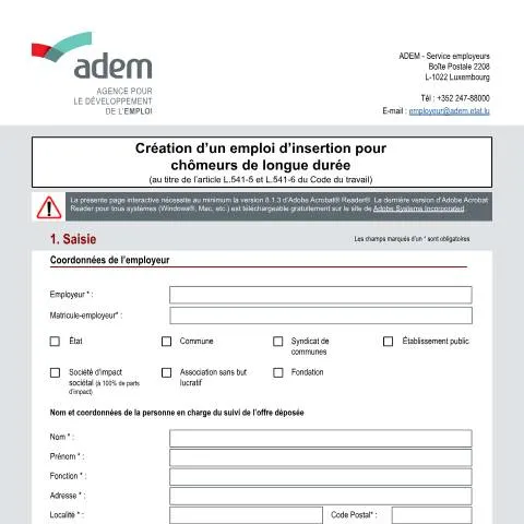 Aperçu du document Création d'un emploi d'insertion pour chômeurs longue durée — Emploi & travail (CERFA n°aide-embauche-chomeurs-duree)