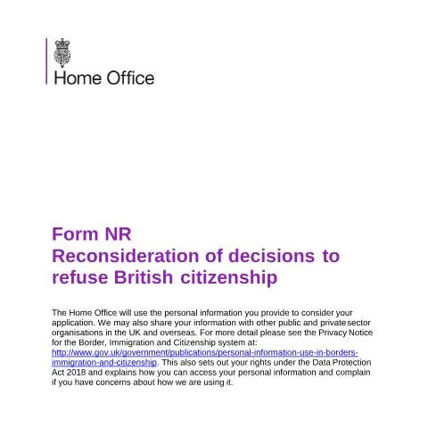 Document preview: How to Request Review of Refused British Citizenship Using Form NR — Immigration & visas