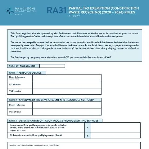 Document preview: Understanding the RA31 Tax Exemption Process — Taxes (CERFA n°ra31---tax-exemption-(construction-waste-recycling))