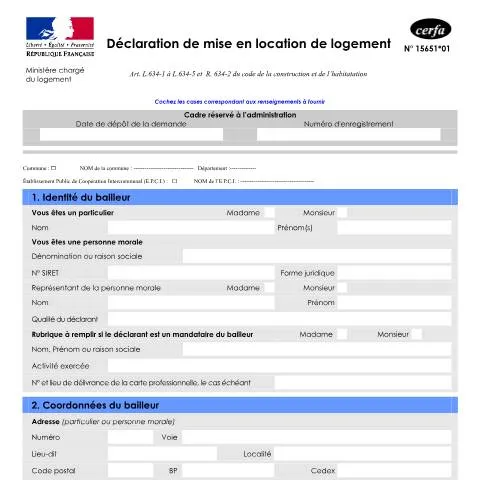 Aperçu du document Formulaire 15651*01 : obligation de déclaration locative — Logement (CERFA n°15651*01)